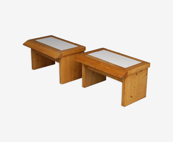 Tables de chevet en pin vintage, ensemble de 2