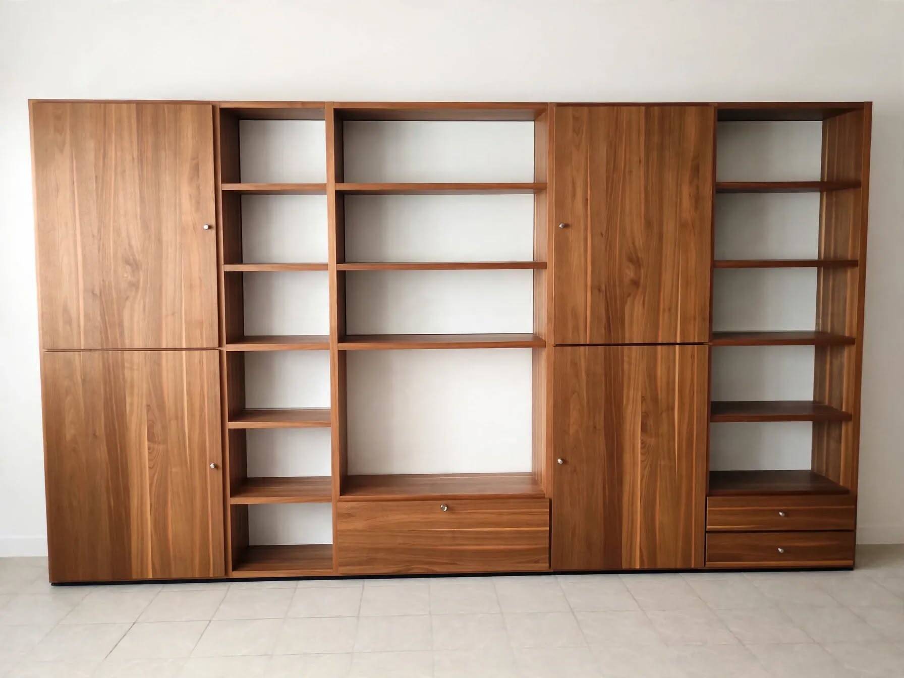 HÜLSTA MEGA-DESIGN Library 379cm - 5 columns Walnut & White Lacquer + contactless neon lighting