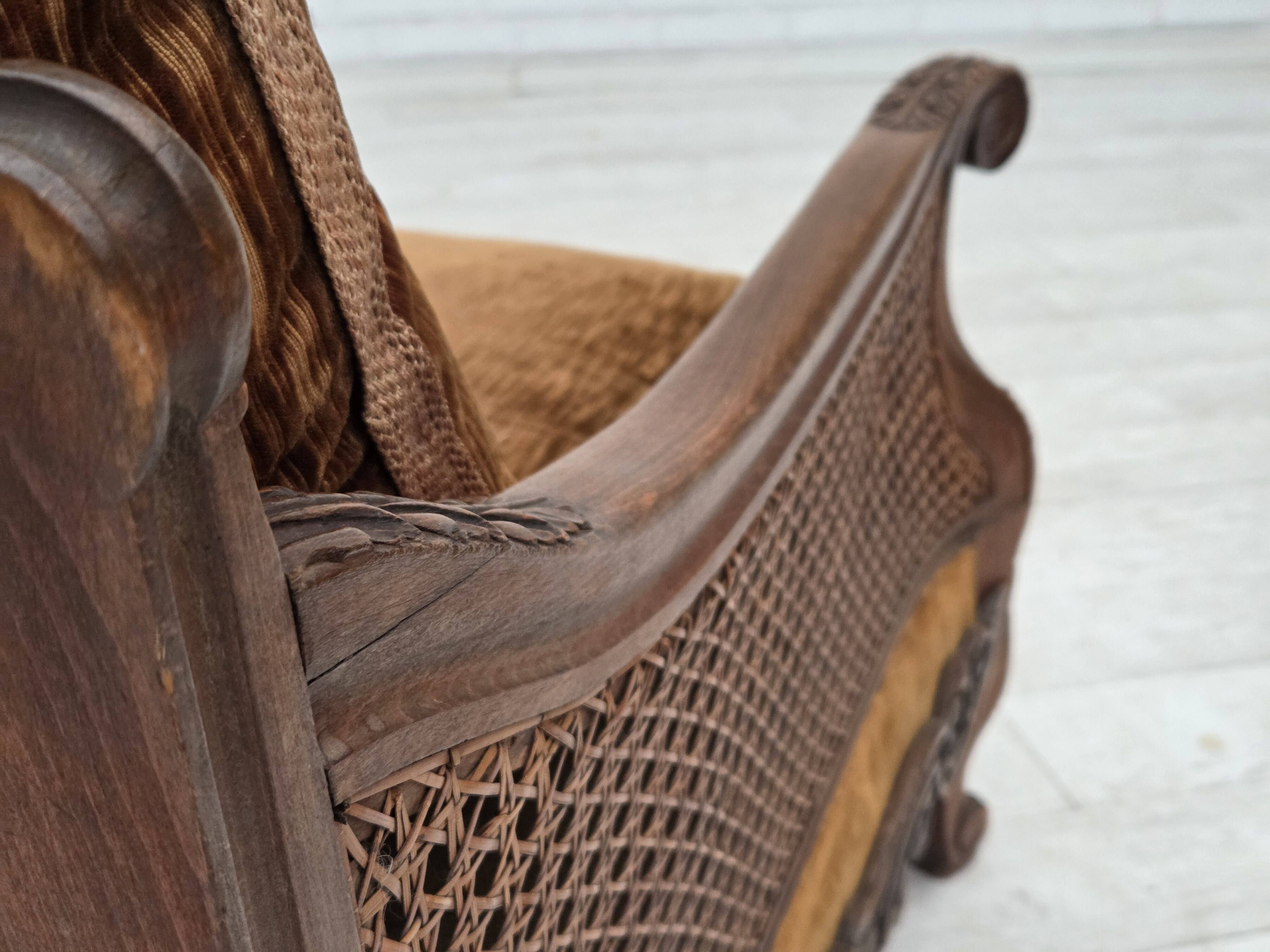 1930-35s, Danish armchair, furniture velour, furniture mesh, ash wood.