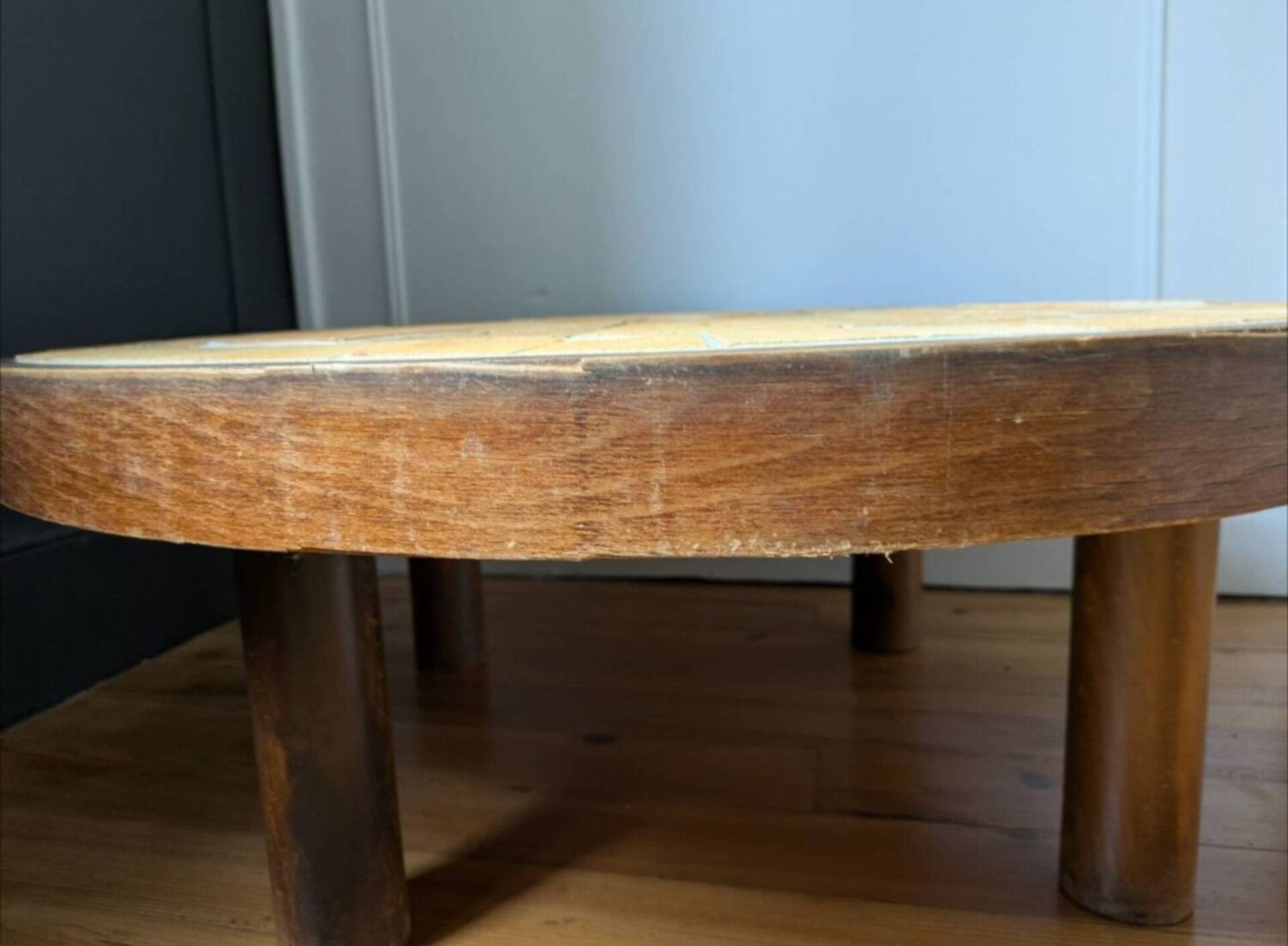 rare table basse ''ronde'' Vallauris par Raymonde Leduc.