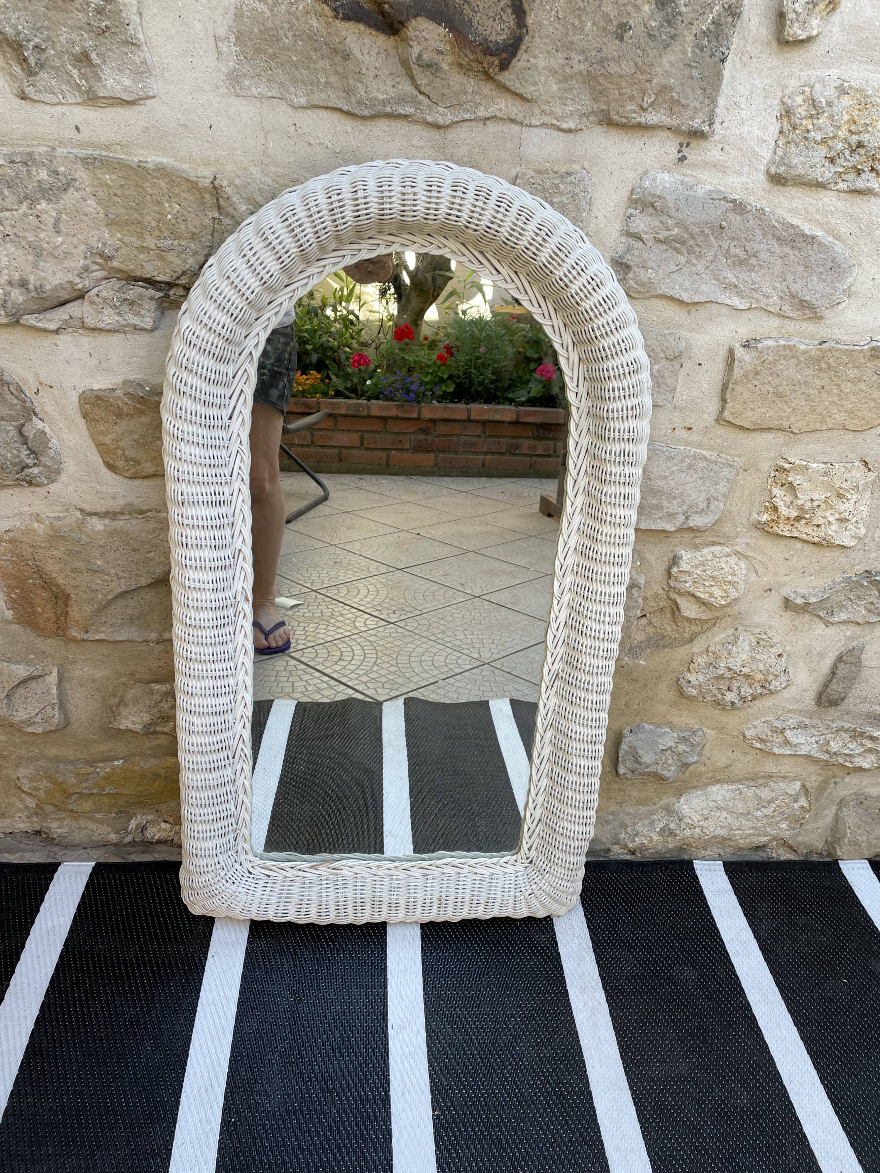 White vintage rattan mirror