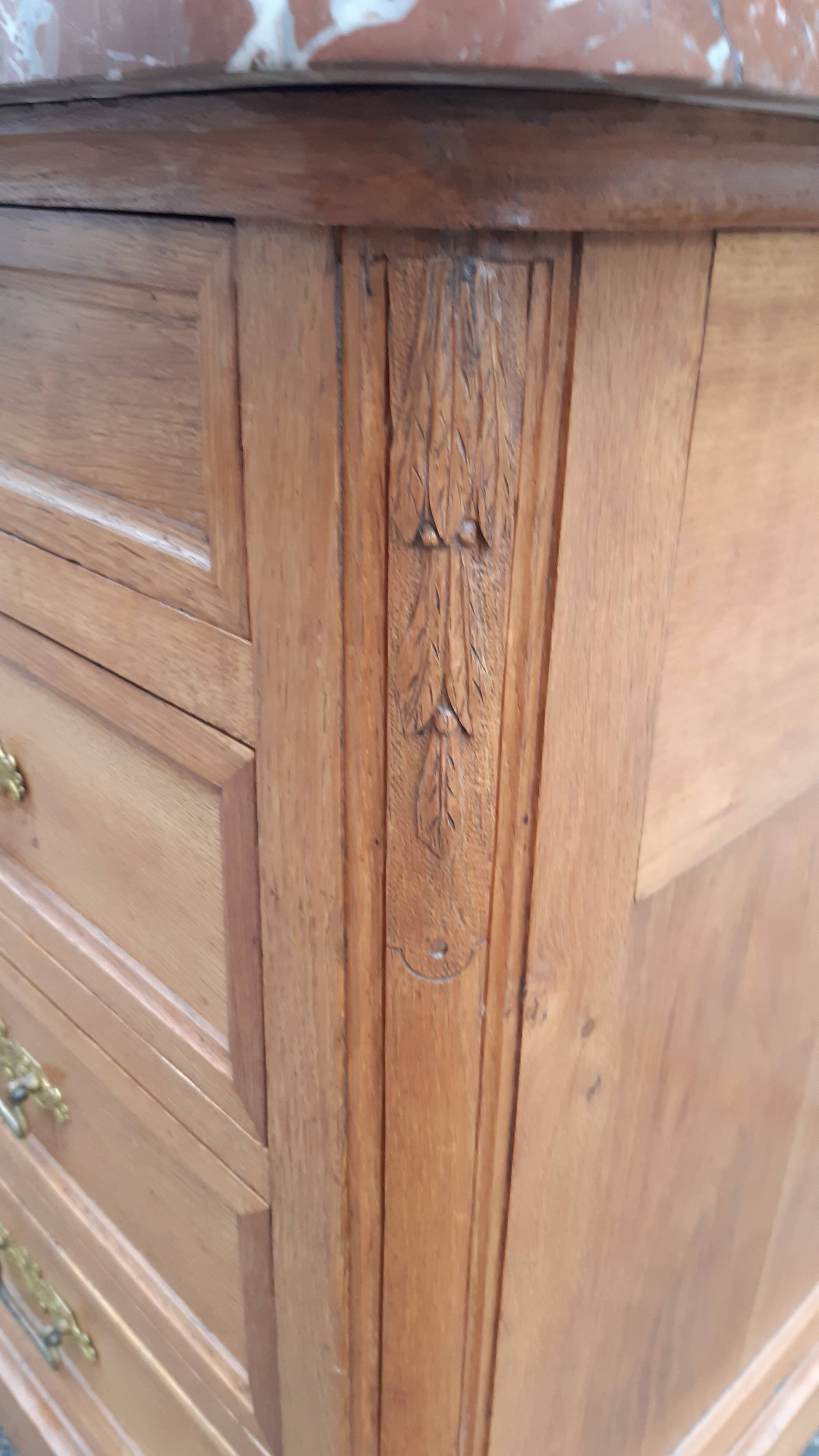 Oak and marble chest of drawers