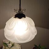 Frosted glass flower suspension, art deco