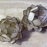 Mother-of-pearl and brass candlesticks