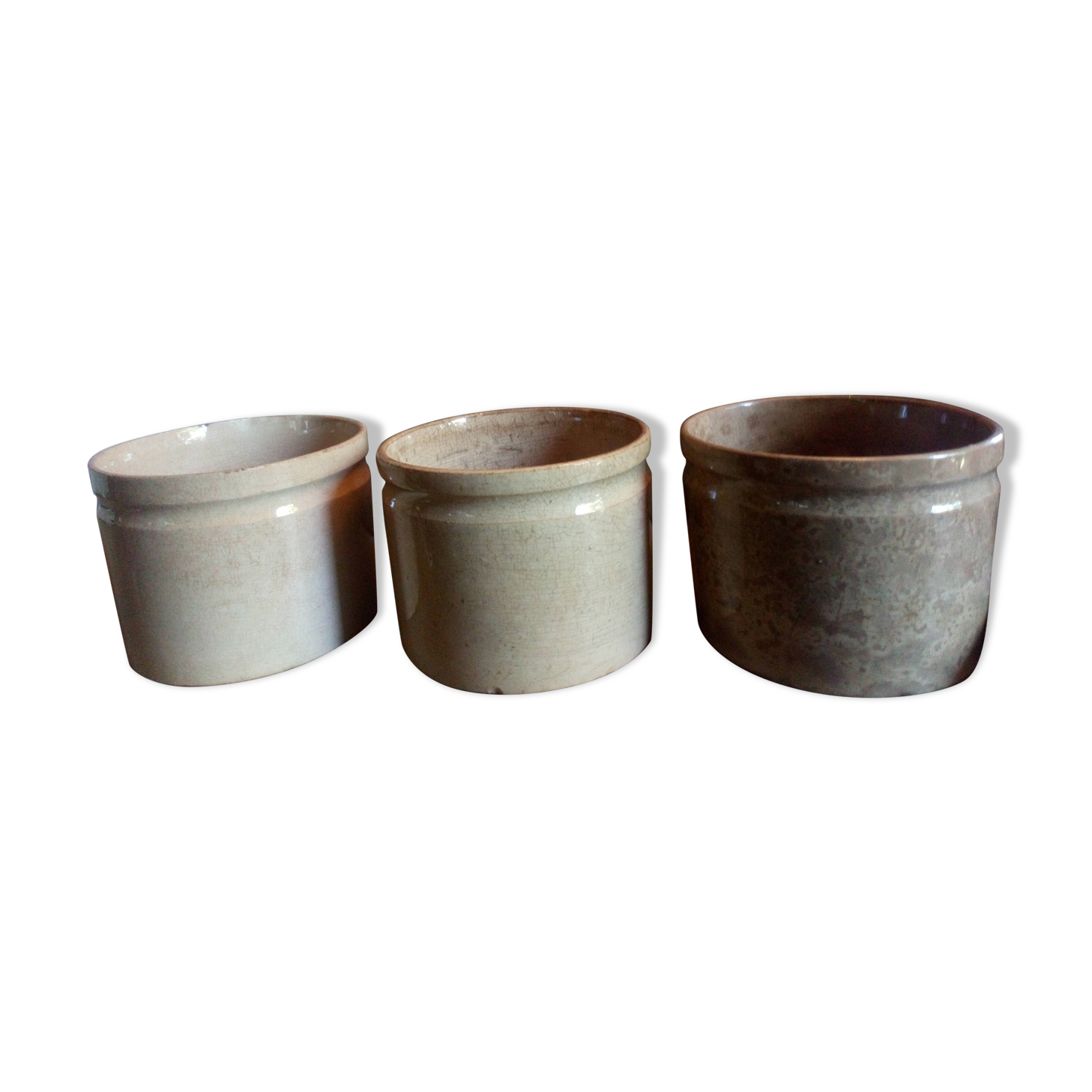 Three XXeme jam jars in glazed earth