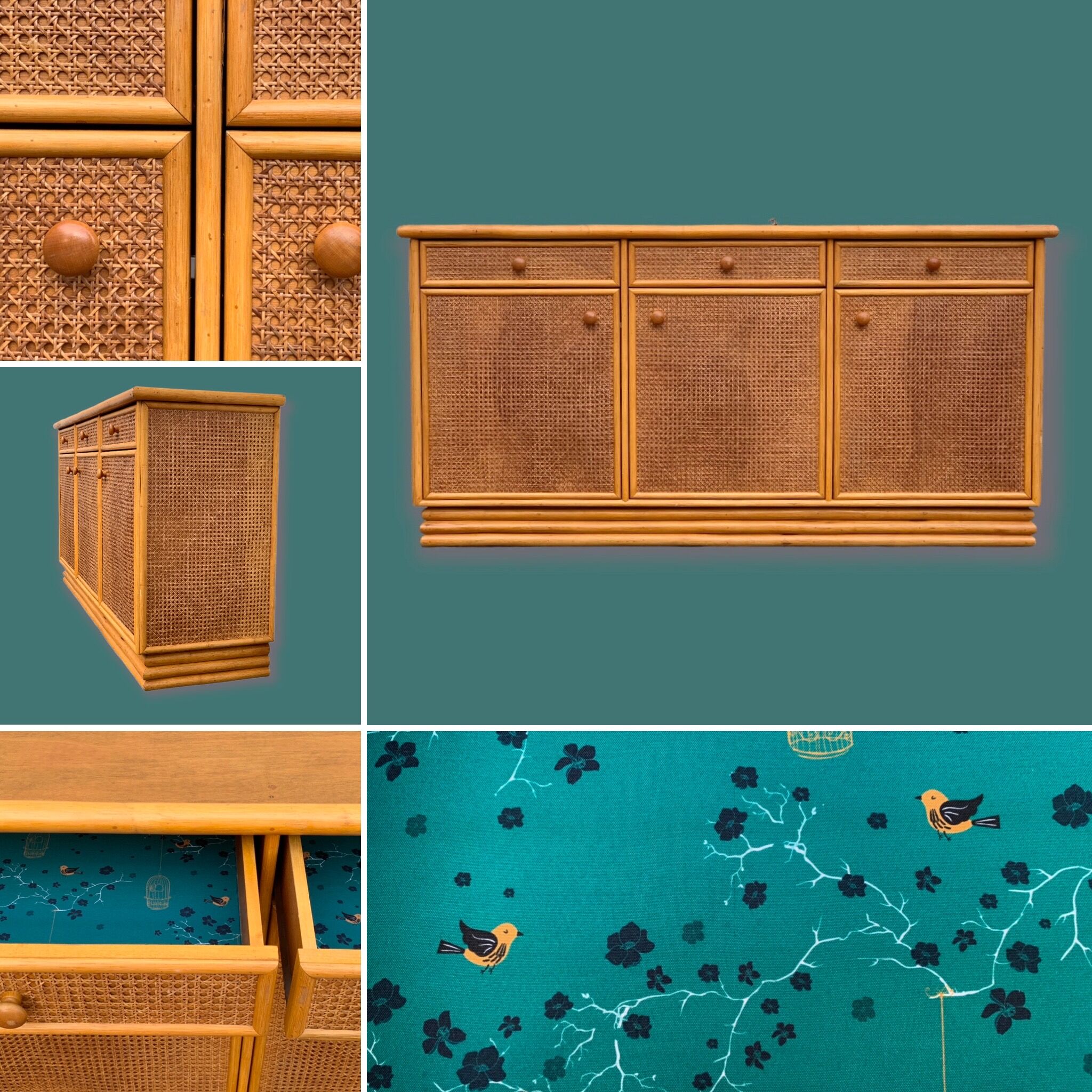 Vintage buffet in bamboo and cannage 1970
