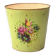 Vintage enameled sheet metal wastebasket - floral decor