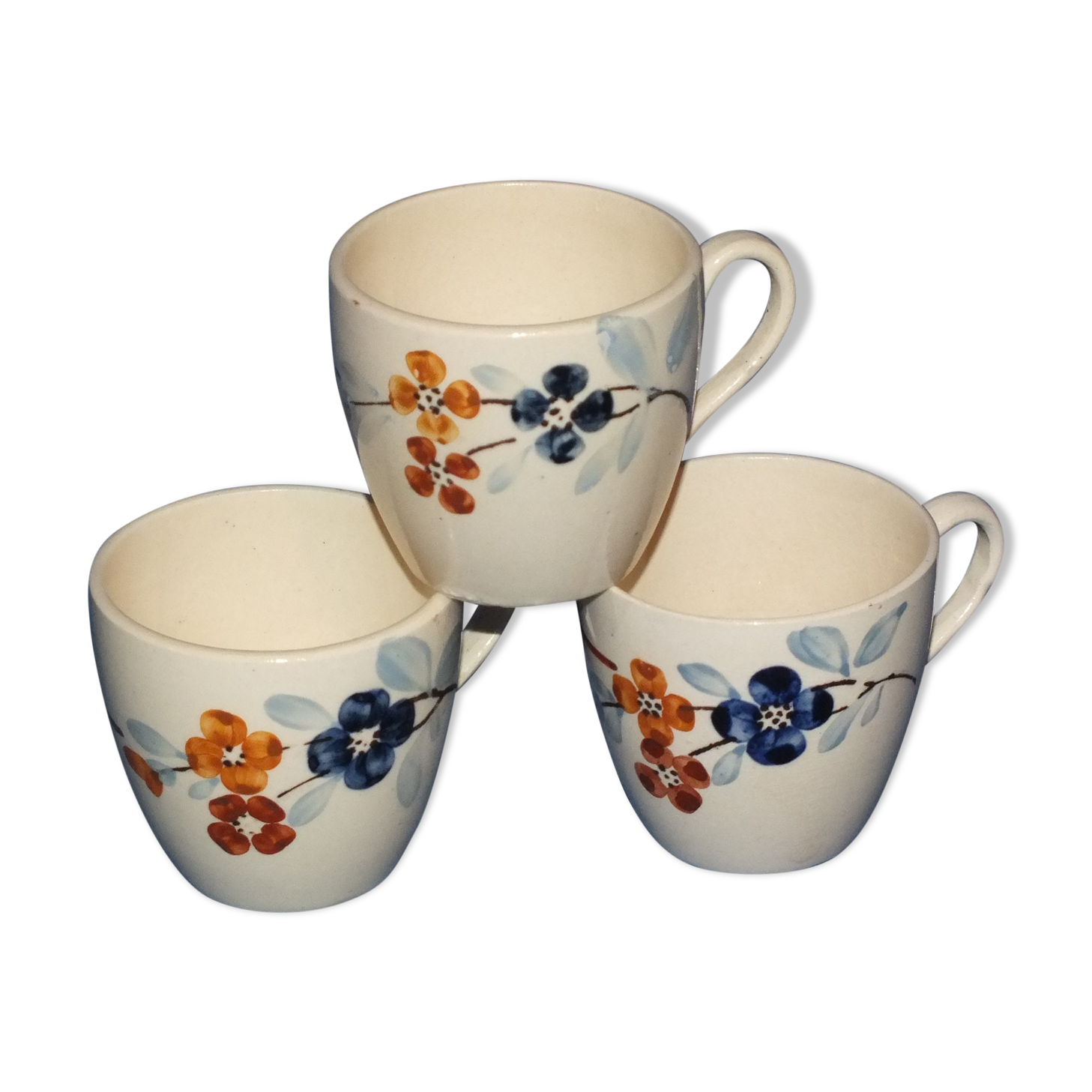 3 cups vintage coffee - Sarreguemines - flower décor