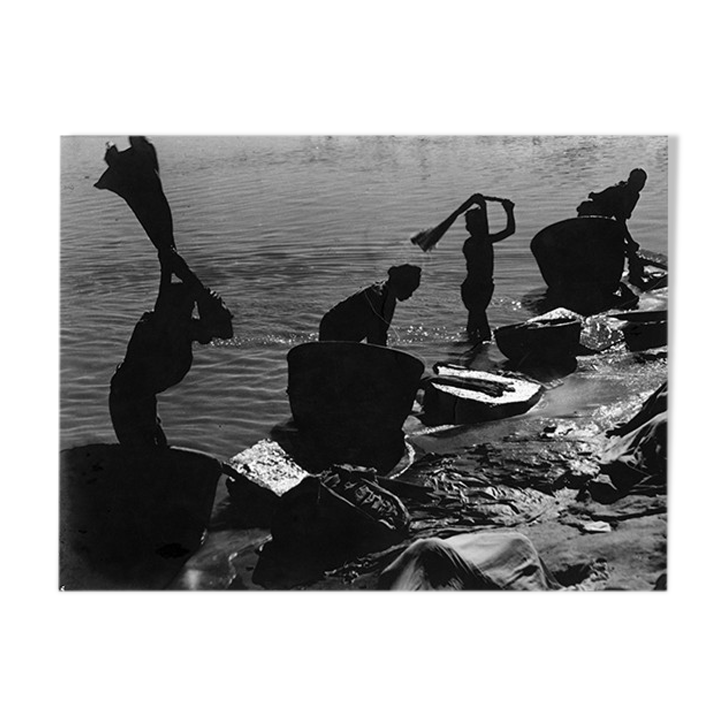 Laundry by the river, India circa 1960