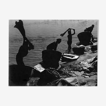 Laundry by the river, India circa 1960