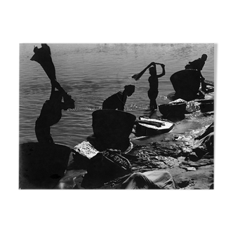 Laundry by the river, India circa 1960