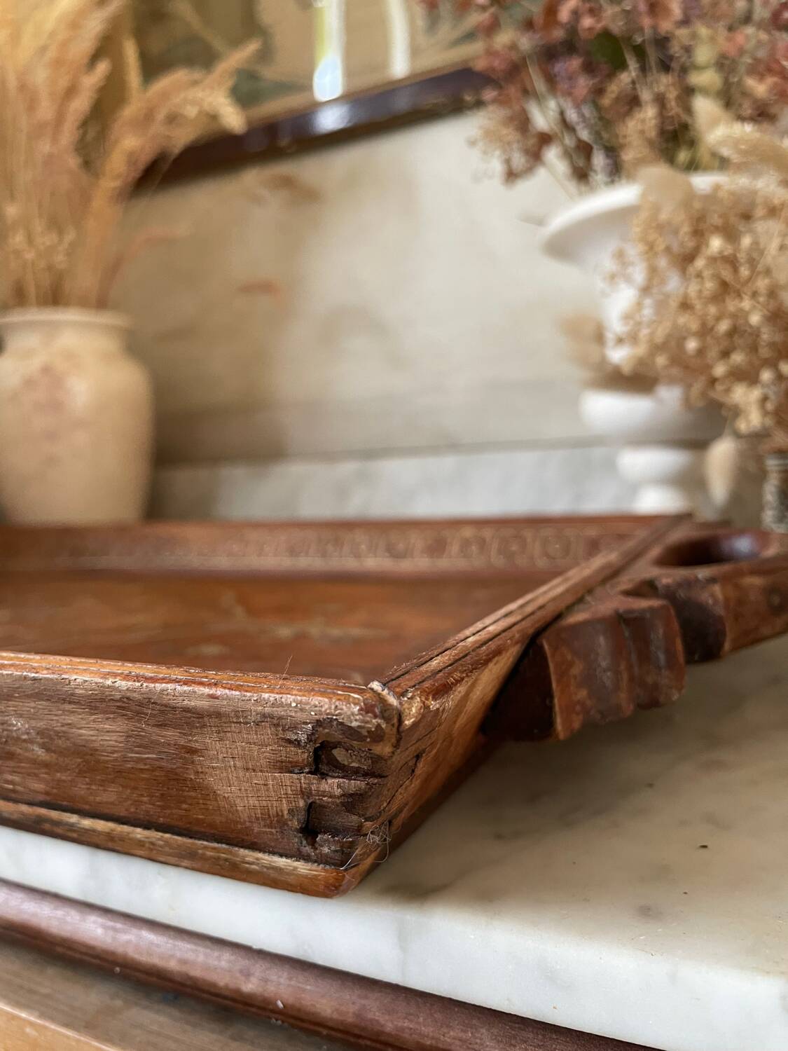19th century wooden and brass tray