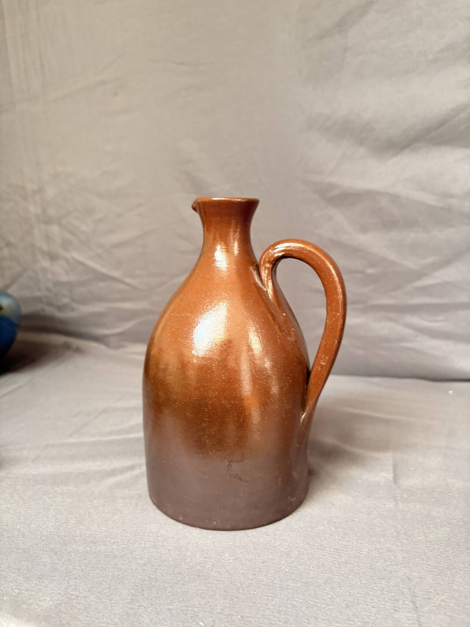 Old Pitcher Jug Vase Soliflore Ceramic Stoneware Brown Spout Vintage