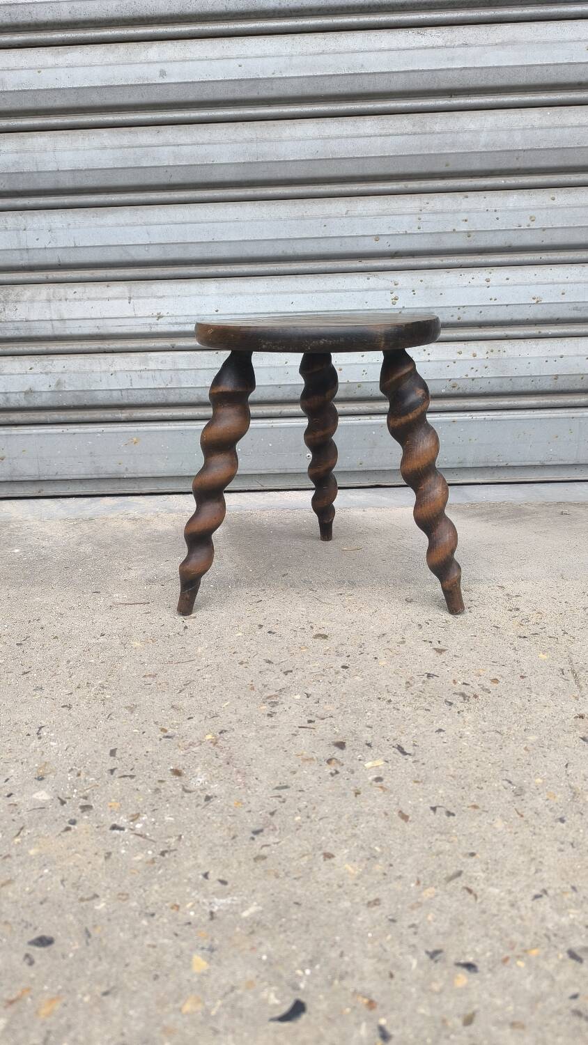 Turned wooden tripod stool