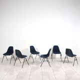 Set of 6 Eames Fiberglass DSX side chairs blue with velvet upholstery