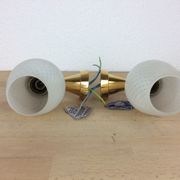 Pair of solid brass and white opaline wall lamps