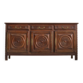 Vintage carved solid oak sideboard Dudouyt style 1950s