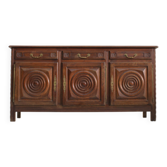 Vintage carved solid oak sideboard Dudouyt style 1950s
