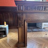 Antique carved wooden fireplace + overmantel – Napoléon III style