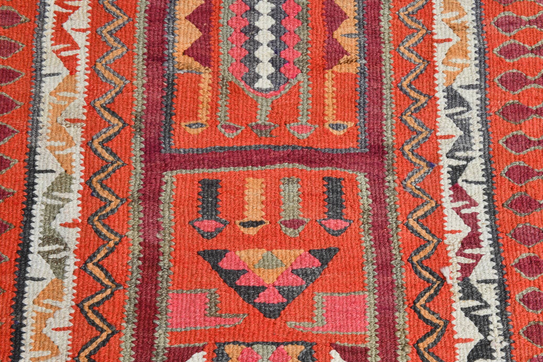 Red & Burgundy Vintage Runner Rug, 102x274Cm