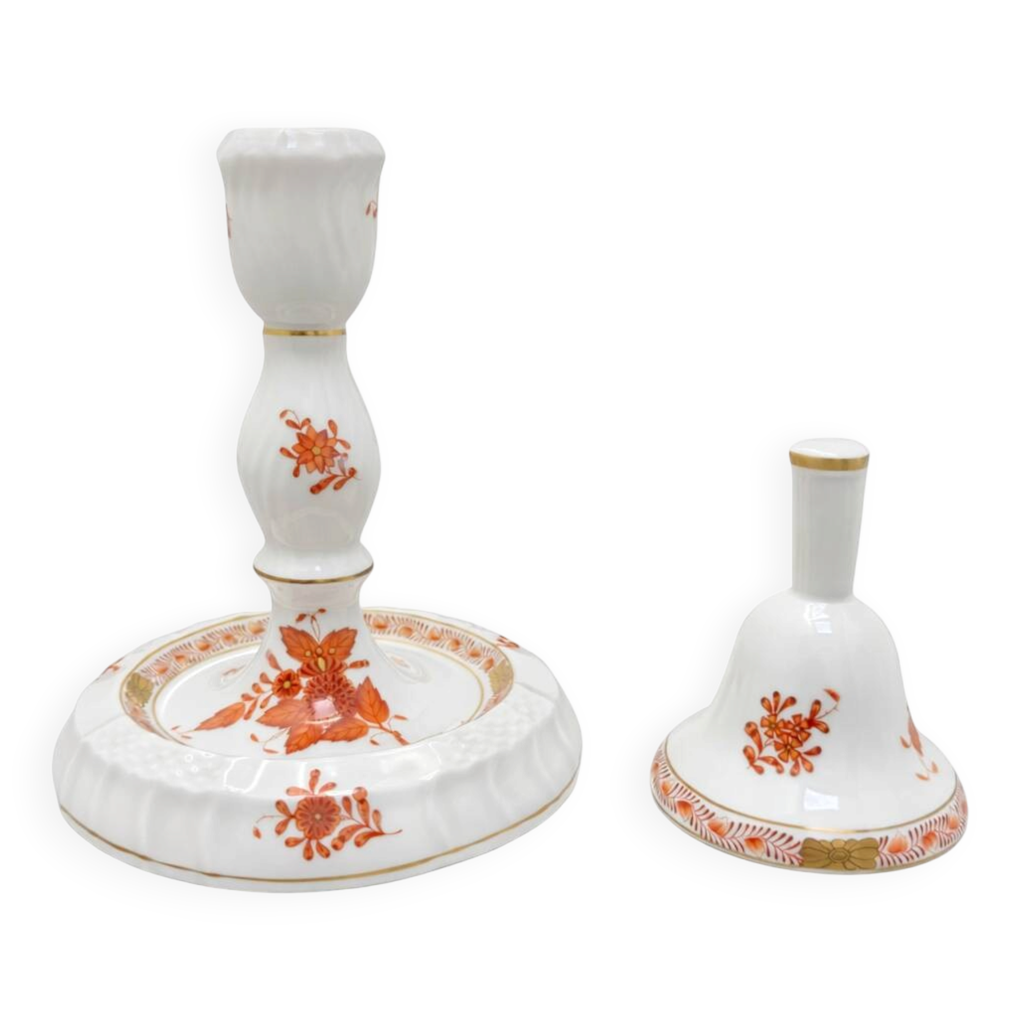 Duo en Porcelaine de Herend - Chandelier et Clochette Apponyi Orange