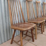 Scandinavian solid wooden high back spindle chairs, set of 4