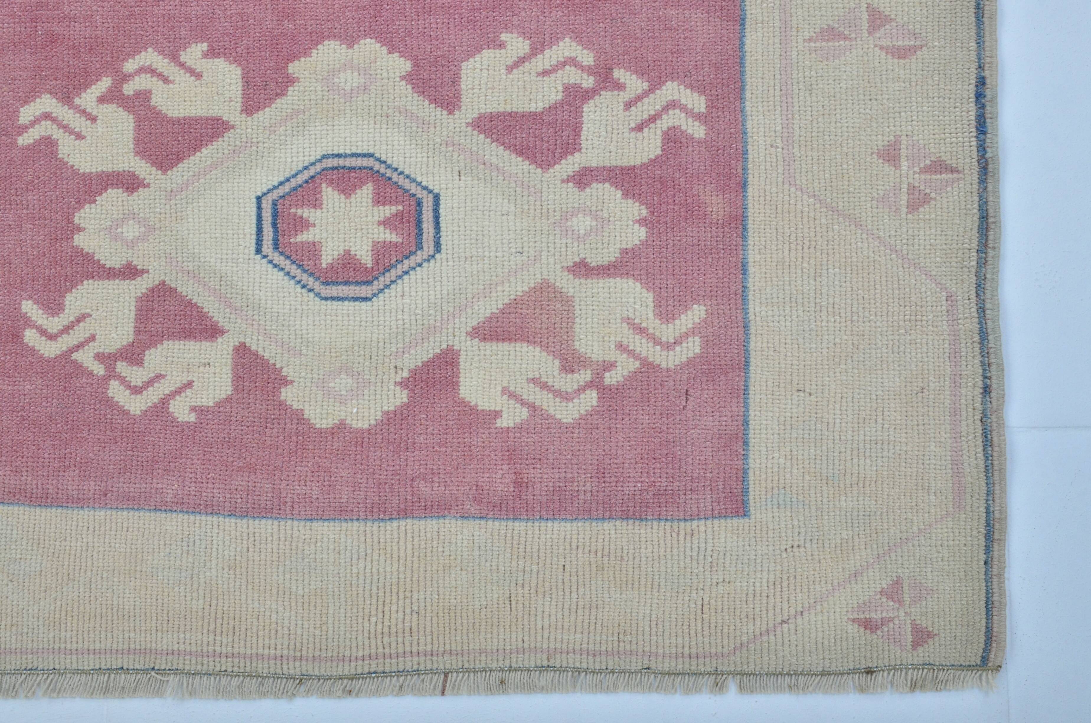 Tapis de couloir Oushak floral vintage noué à la main sku 3349