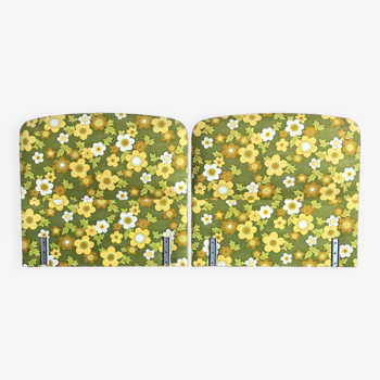 Paire de têtes de lits matelassées, tissu fleuri vert, 1960/1970