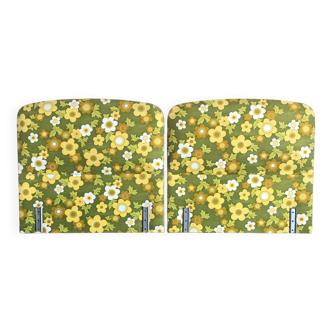 Paire de têtes de lits matelassées, tissu fleuri vert, 1960/1970