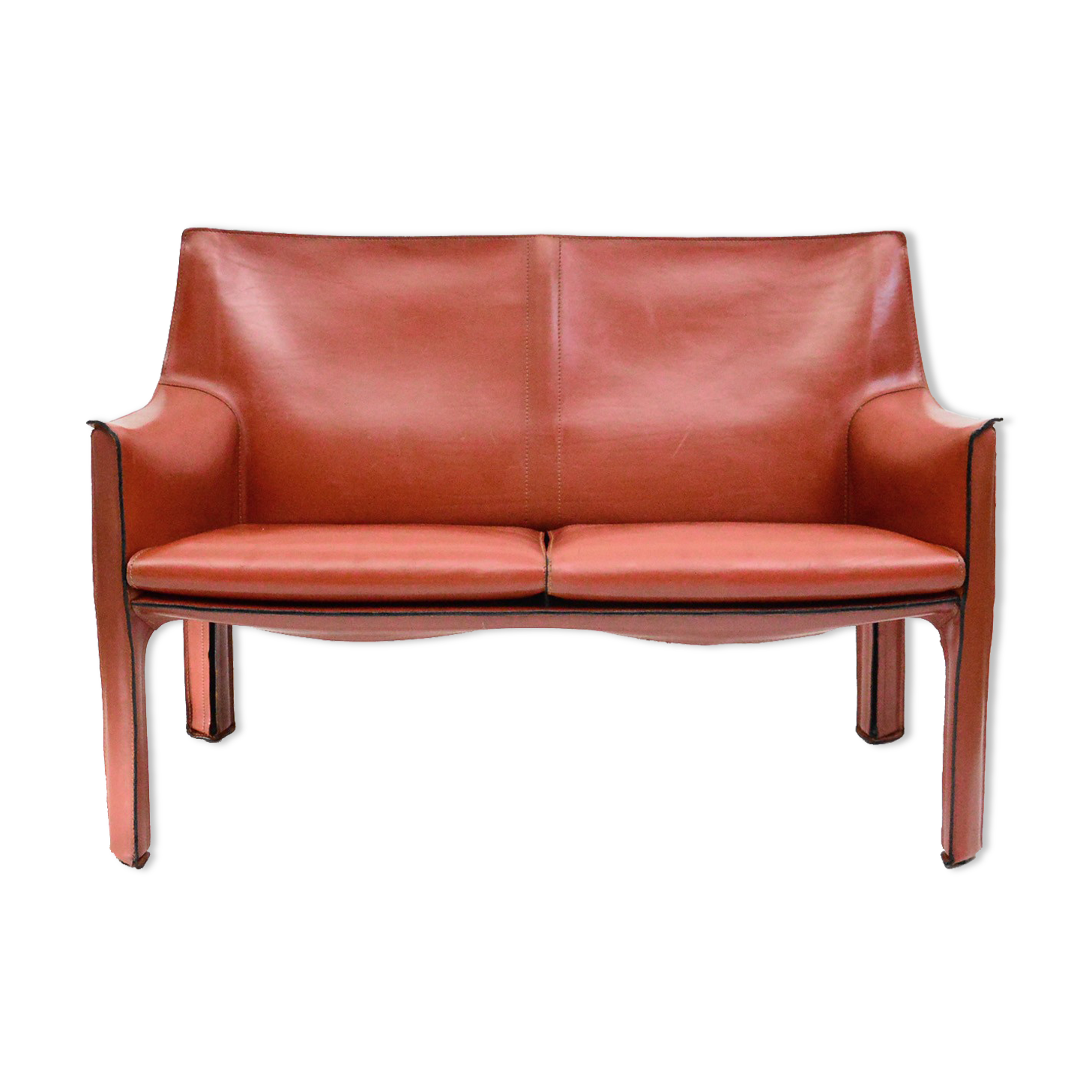 Cab 414  leathered 2-seater sofa by Mario Bellini For Cassina, 1977