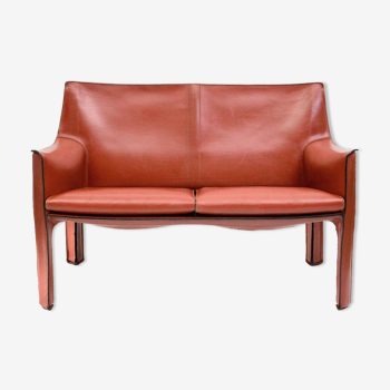 Cab 414  leathered 2-seater sofa by Mario Bellini For Cassina, 1977