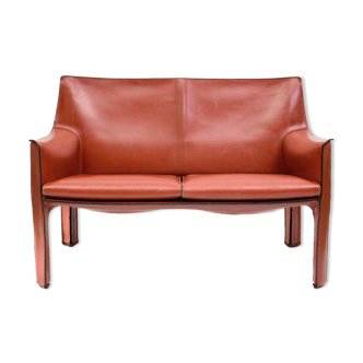 Cab 414  leathered 2-seater sofa by Mario Bellini For Cassina, 1977