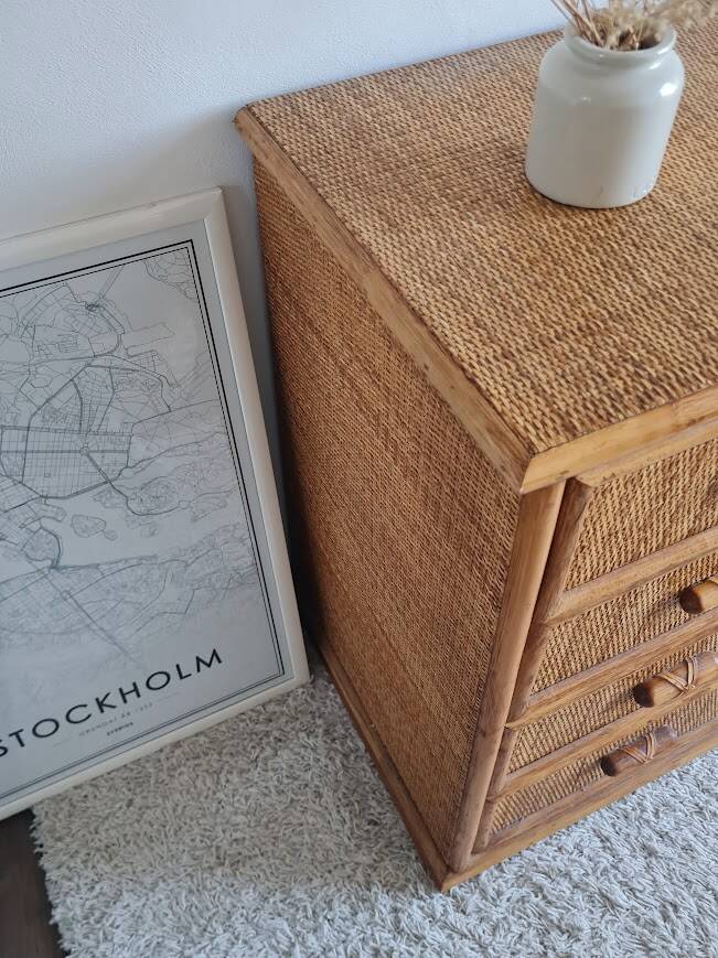 Rattan chest of drawers circa 1960s