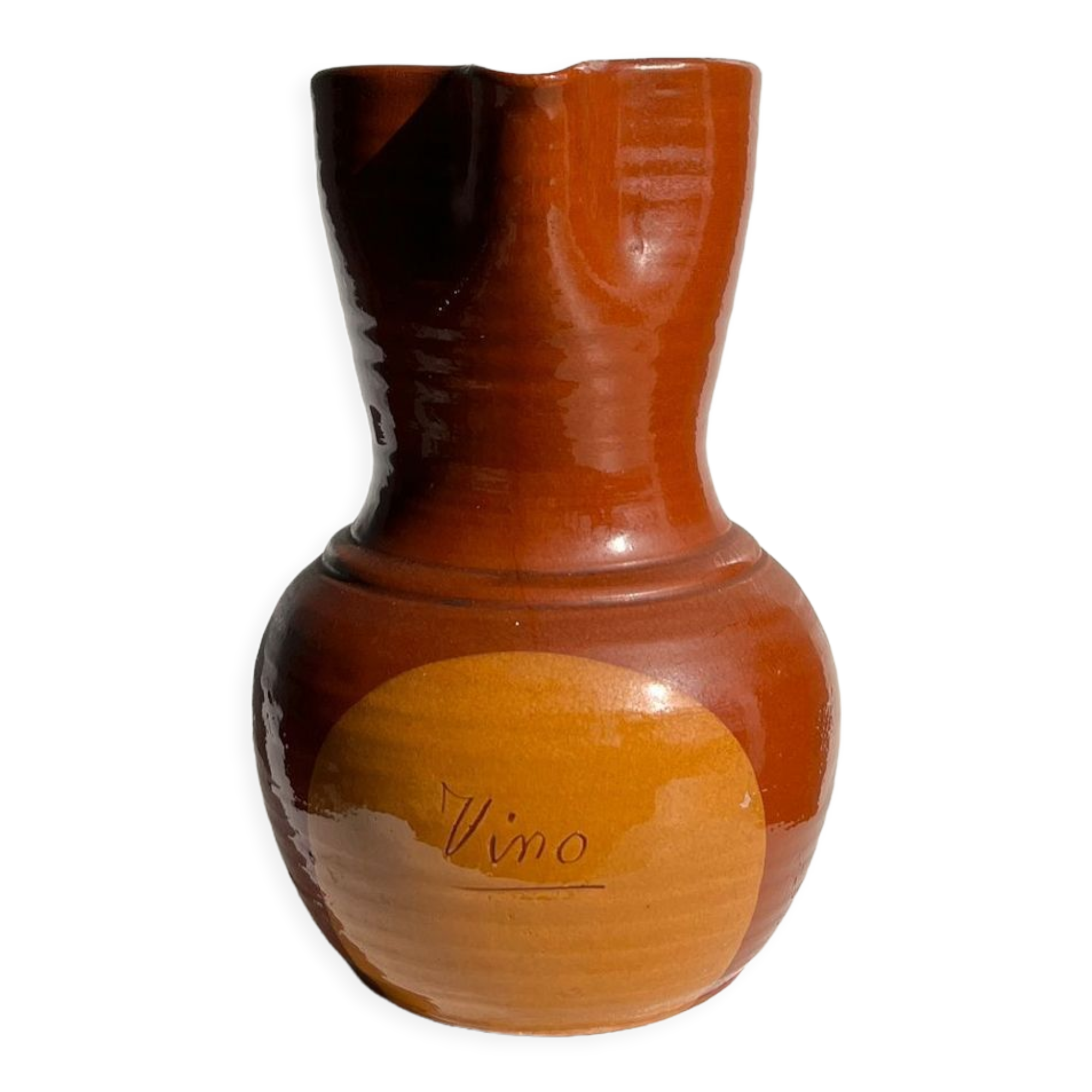 Two-tone brown ceramic wine pitcher H: 24cm