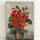Peinture huile sur toile capucines fleurs vintage
