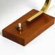 Beautiful small Mid Century Modern metal and brass table lamp with teak bas