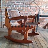 Vintage leather rocking chair by Angel Pazmino 1960