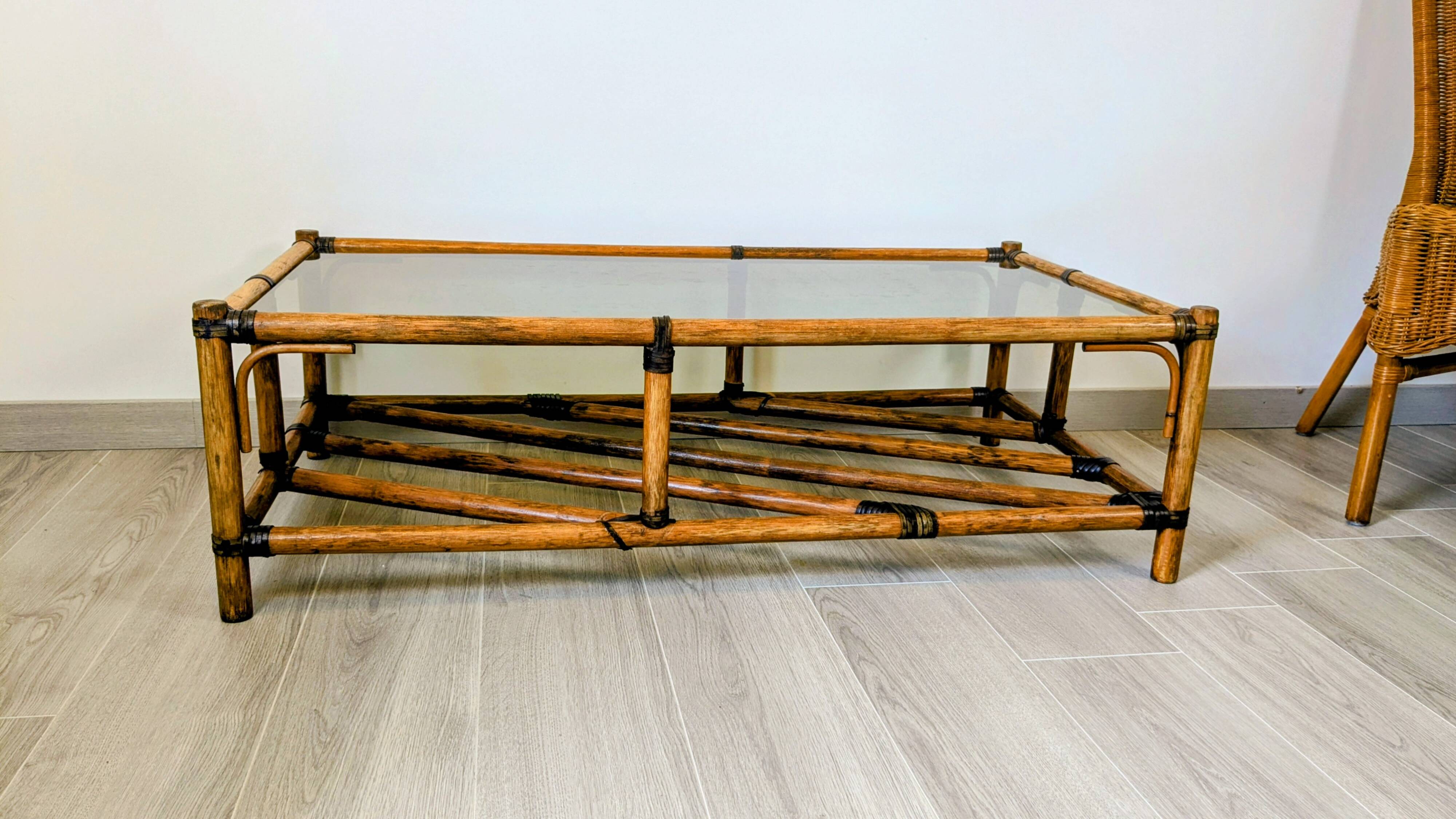 Vintage rattan coffee table, natural elegance
