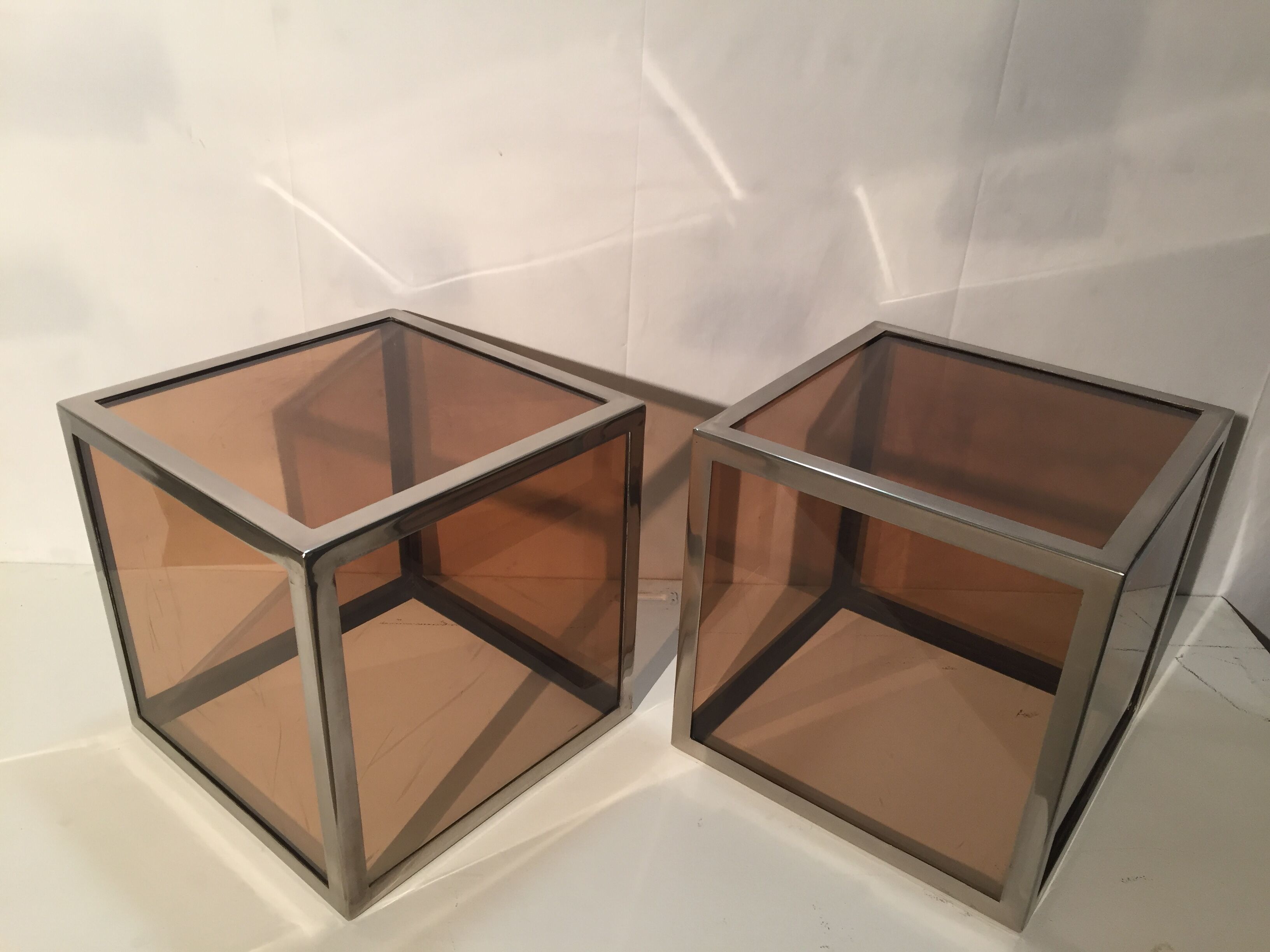 Pair of side tables in acrylic glass & chrome steel 1970