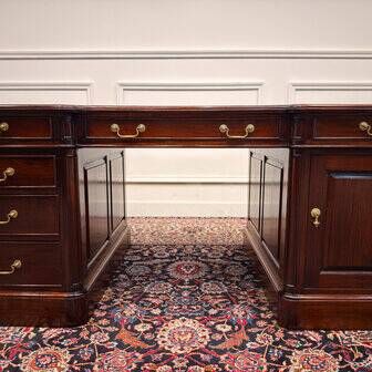 Classic English partner desk green leather