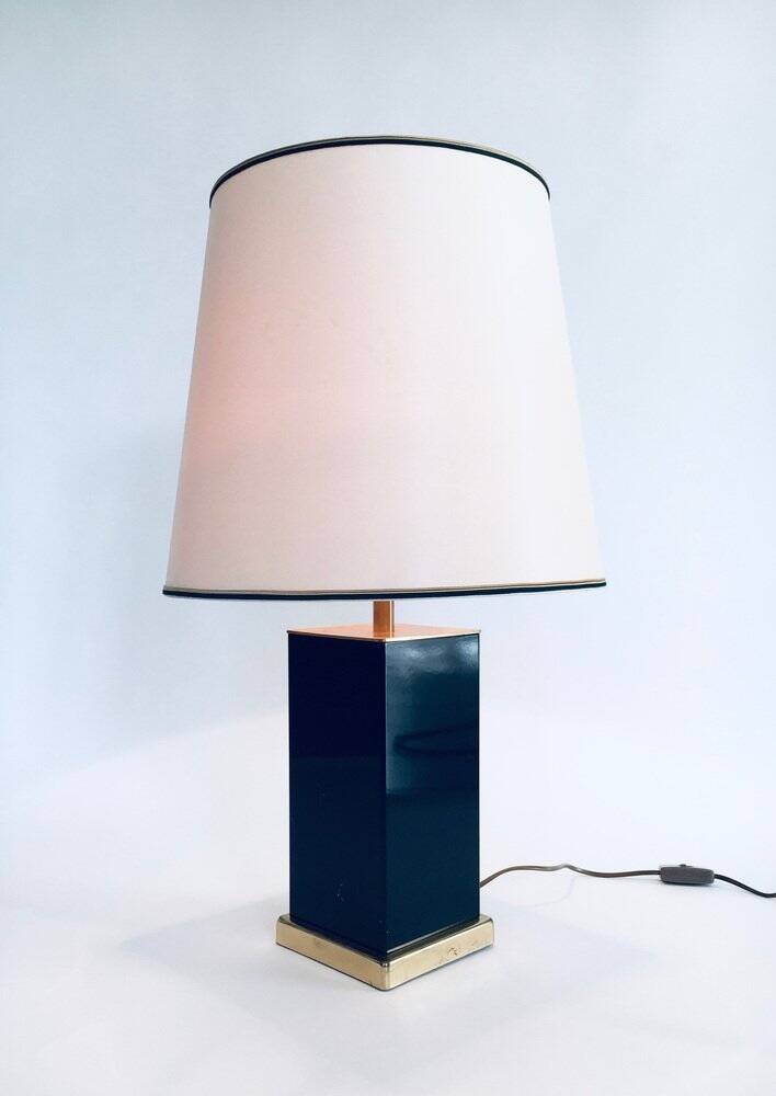 Hollywood Regency Style Black & Gold Square Table Lamp, 1970s