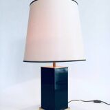 Hollywood Regency Style Black & Gold Square Table Lamp, 1970s
