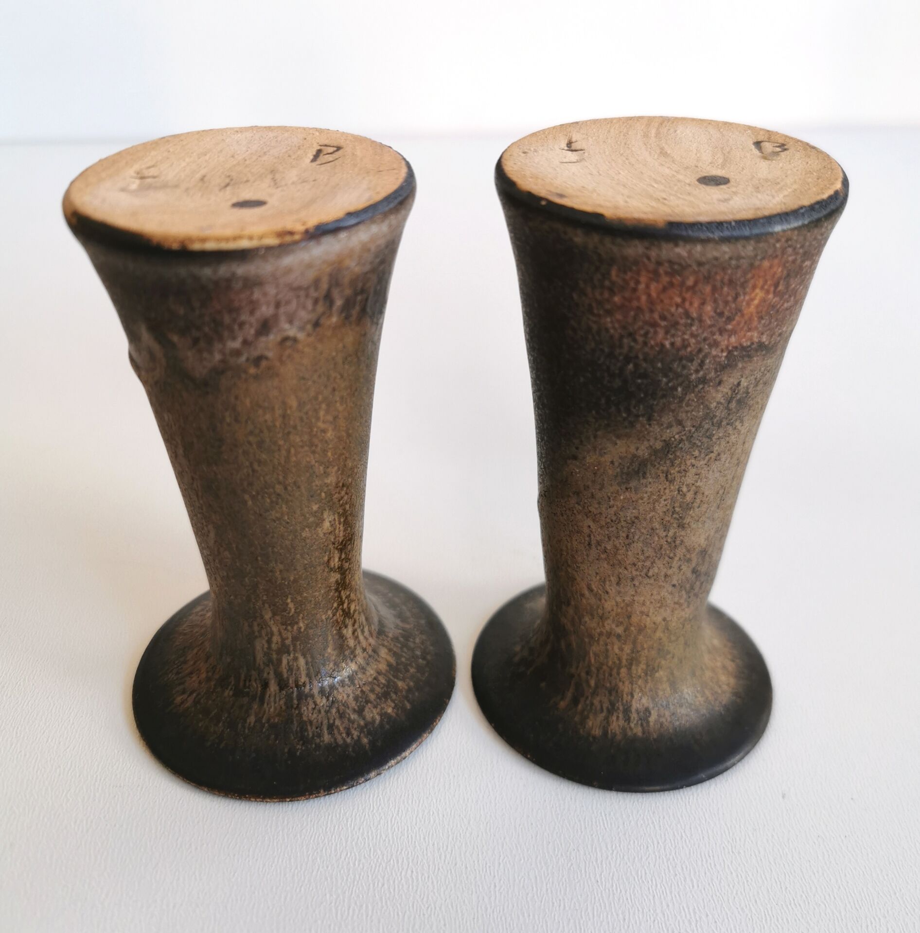 Vintage Scandinavian design glazed stoneware candle holders signed