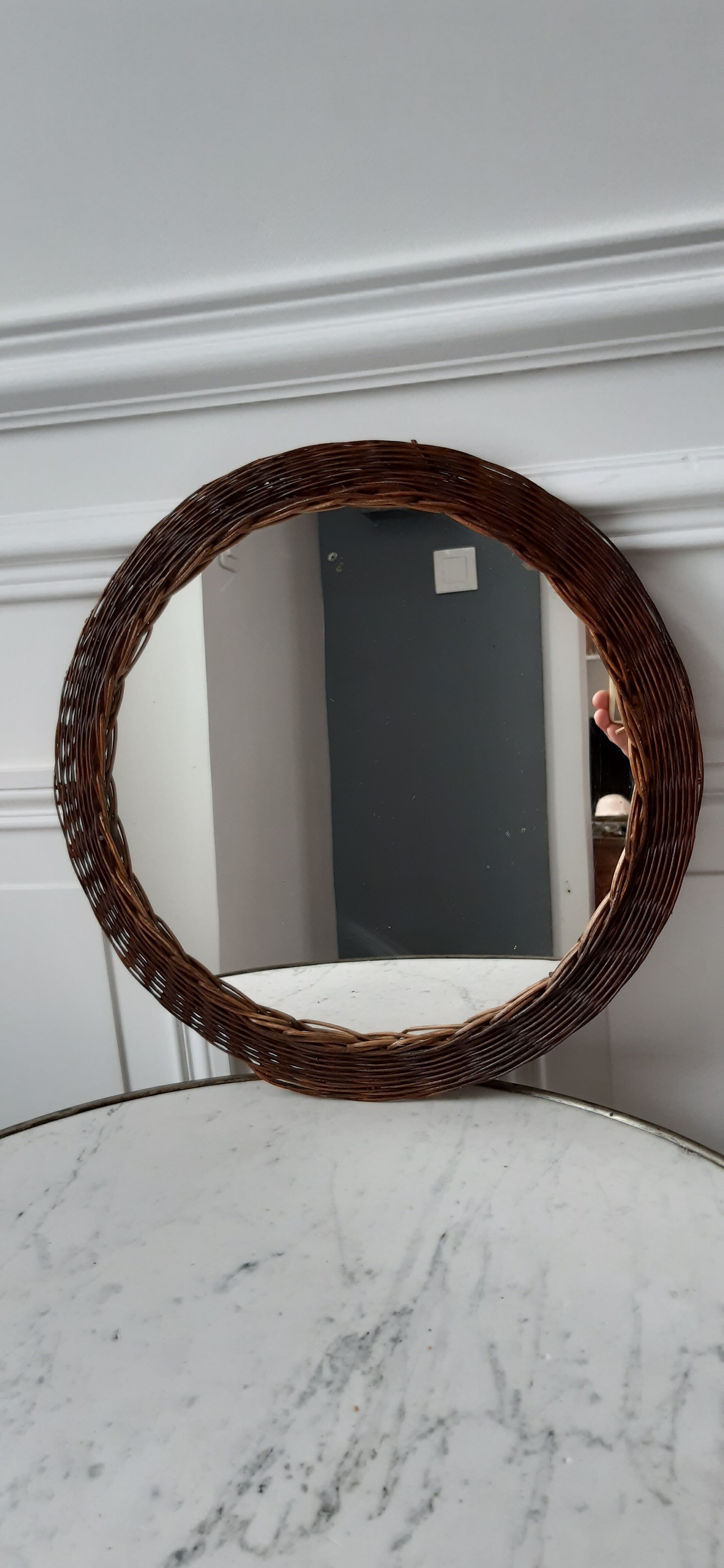 Vintage rattan mirror 70s 36cm
