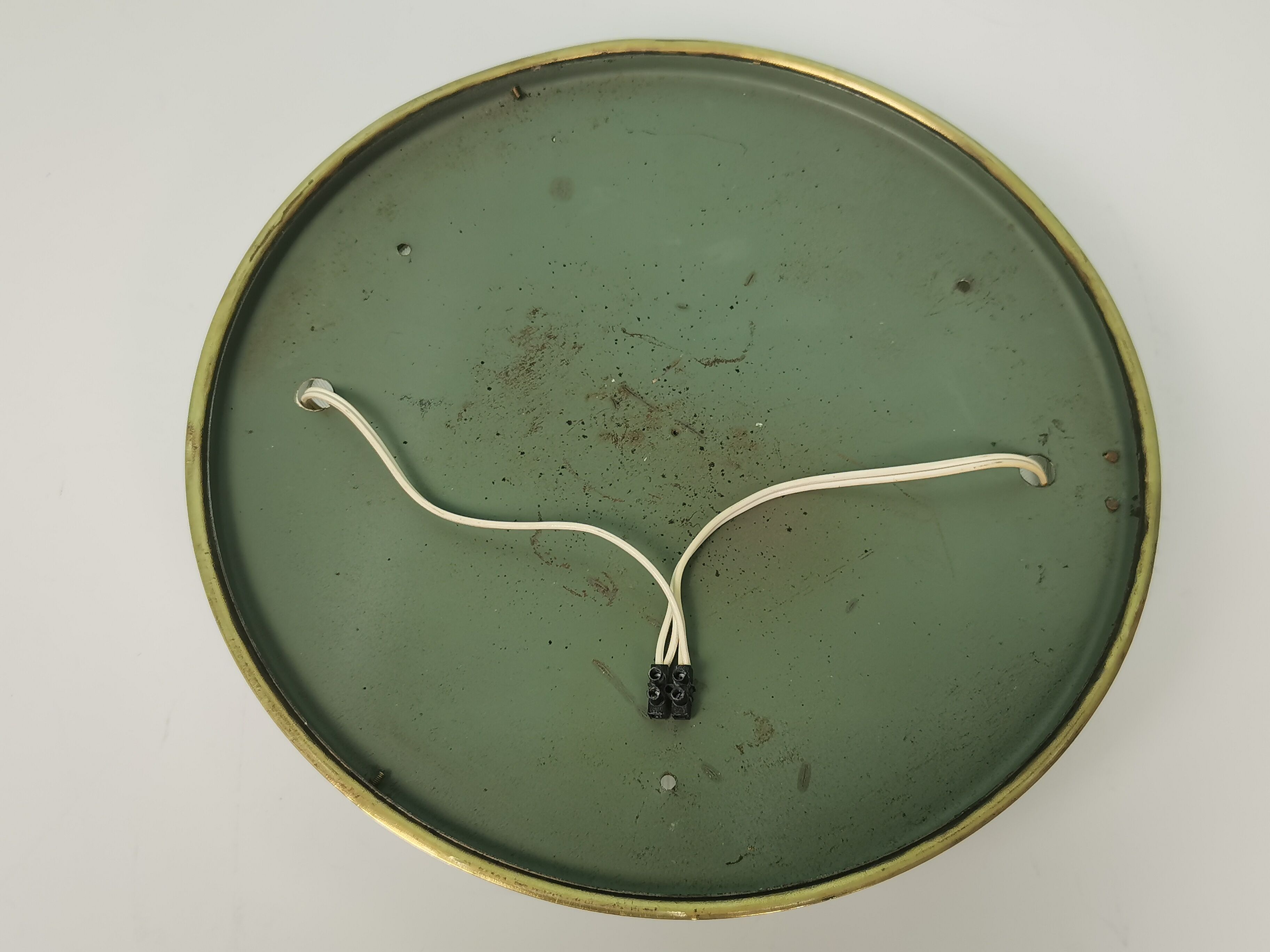 Brass holophane glass ceiling light