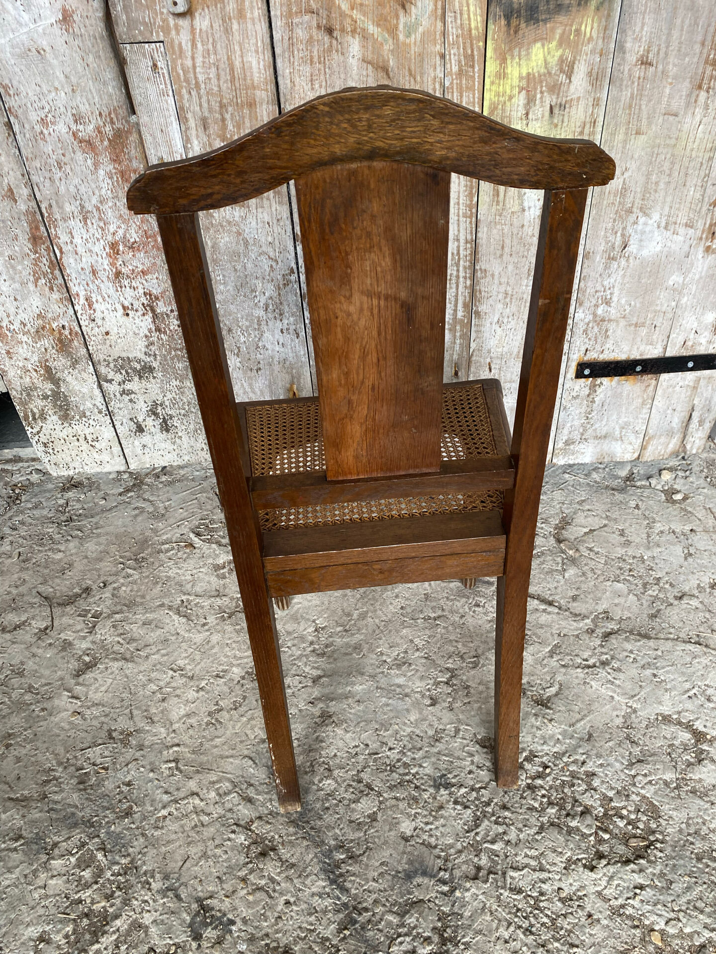 Chaise ancienne art déco bois sculpté & assise cannée vintage #e095