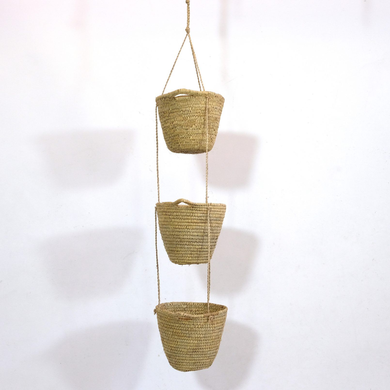 Hanging baskets made of natural fiber