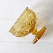Godinger Amber Honey Pressed Glass Pedestal Bowl – Vintage USA 2000s