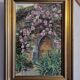 Oil on canvas signed flowered house golden frame