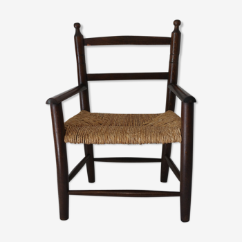 Chaise basse ancienne bois et paille